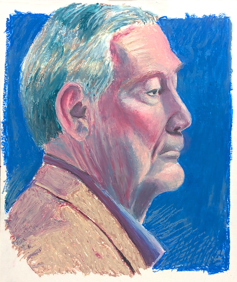 A drawing of a man looking to the right.